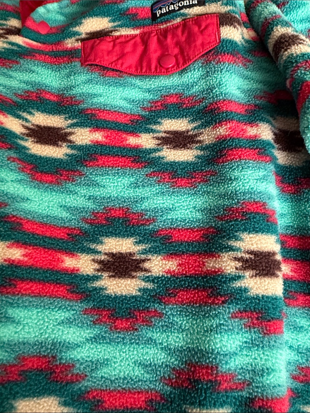 Patagonia Teal and Pink Patterned Snap Pullover - Picture 3 of 7